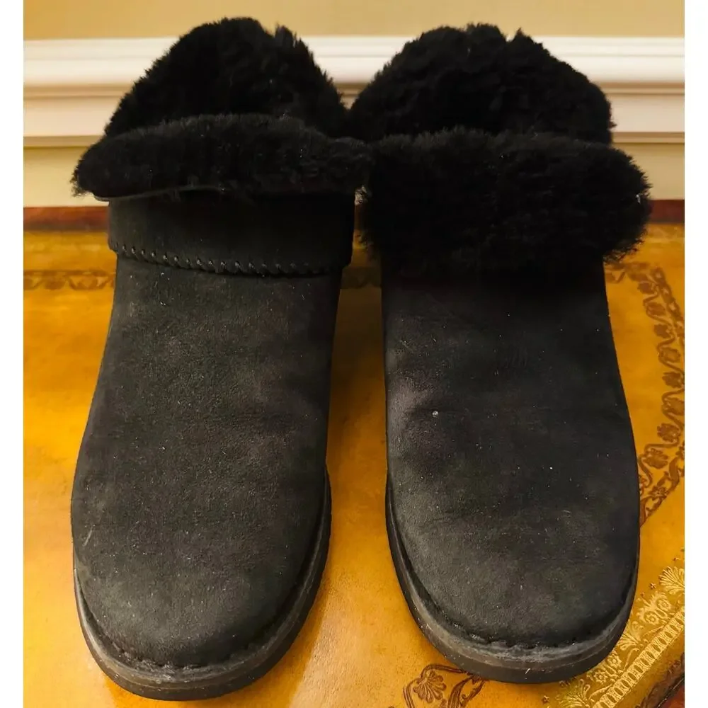 UGG Womens McKay Black 1012358 Suede Sheepskin Pull On Ankle Boots Booties Sz 10
